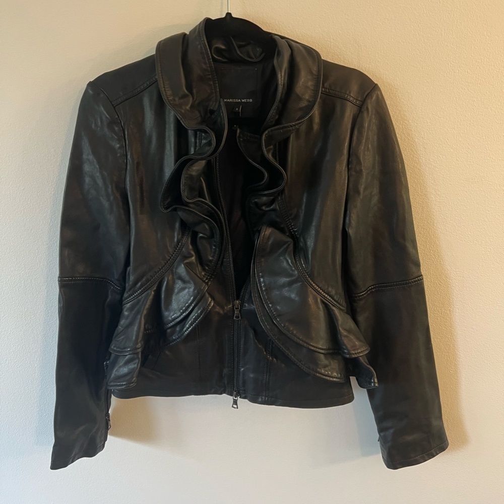 Marissa Webb Ivette ruffle leather jacket SIZE S MSRP $798